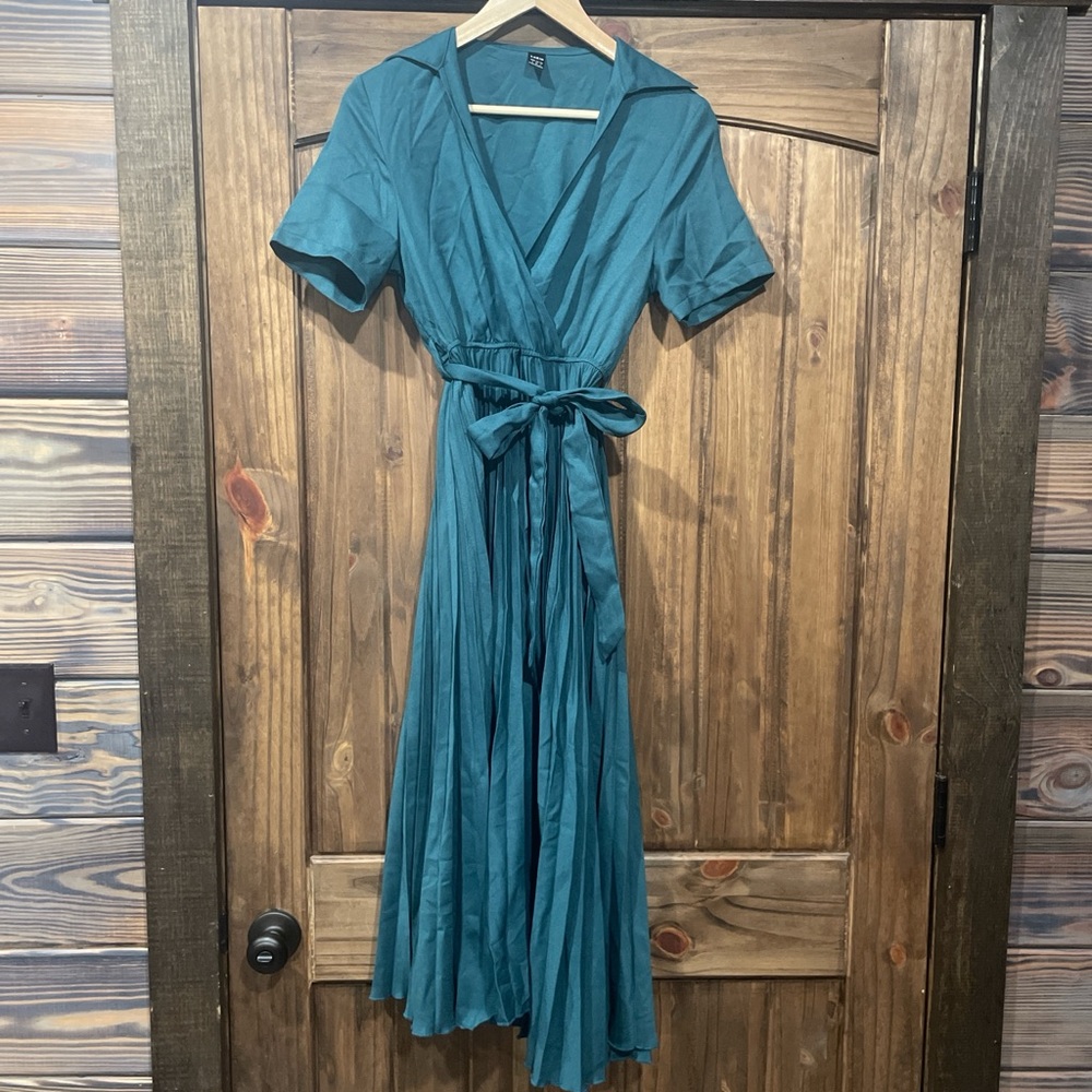 SHEIN Teal Midi Wrap Dress